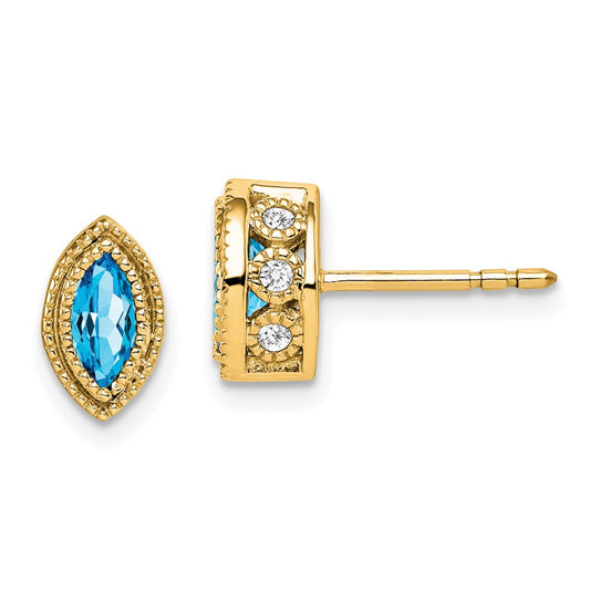14k Marquise Blue Topaz and Diamond Earrings