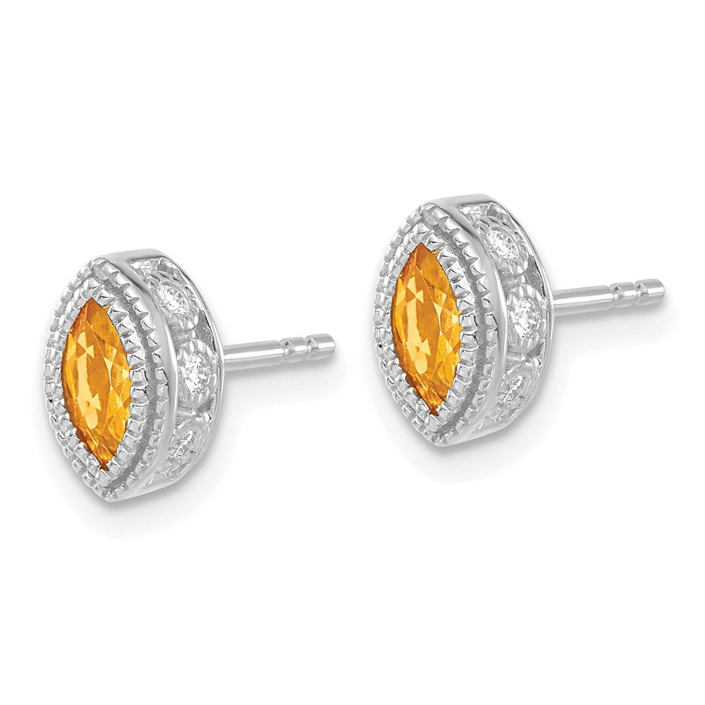 14k White Gold Marquise Citrine and Diamond Earrings