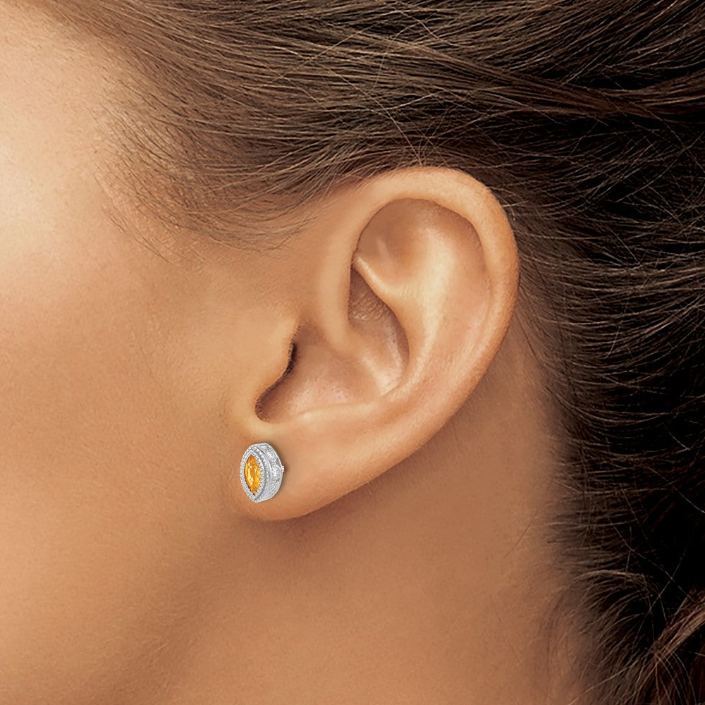 14k White Gold Marquise Citrine and Diamond Earrings