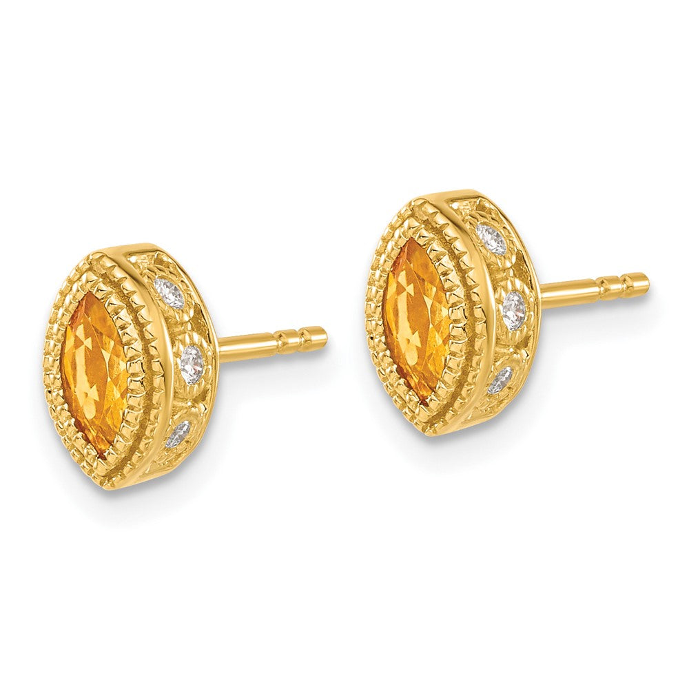 14k Marquise Citrine and Diamond Earrings