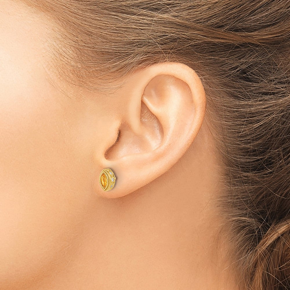 14k Marquise Citrine and Diamond Earrings