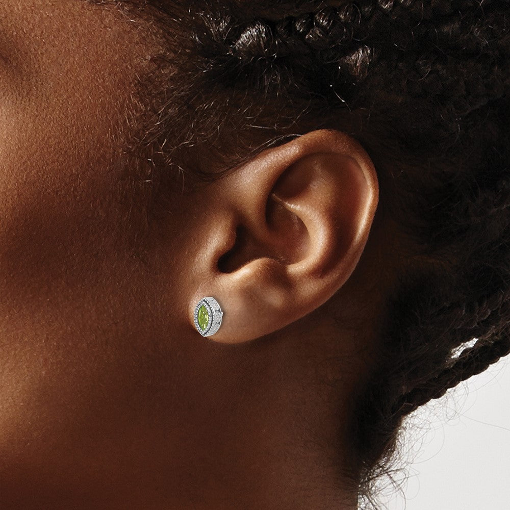14k White Gold Marquise Peridot and Diamond Earrings