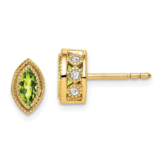 14k Marquise Peridot and Diamond Earrings