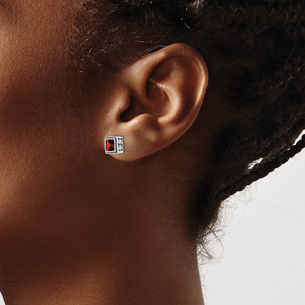 14k White Gold Square Garnet and Diamond Earrings