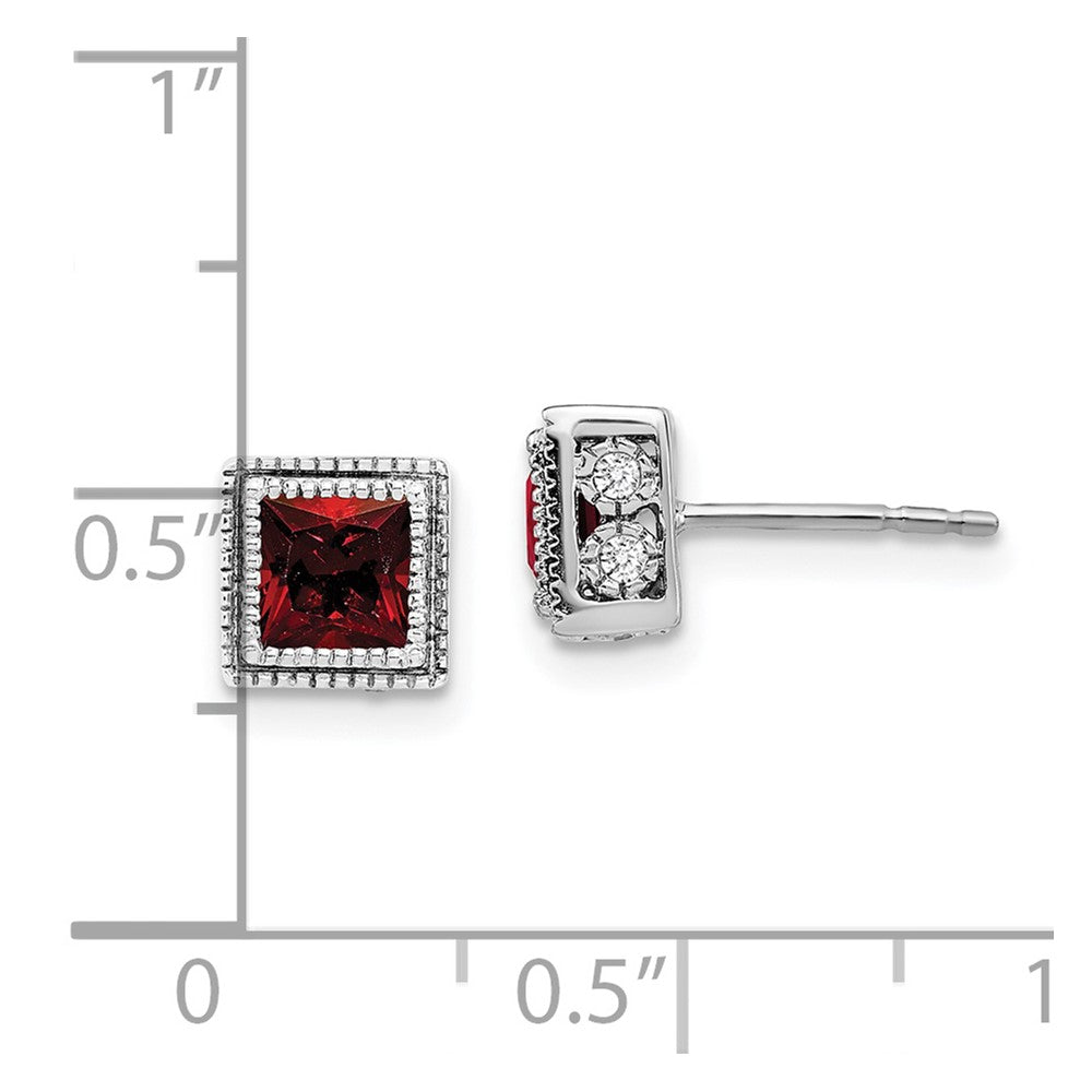 14k White Gold Square Garnet and Diamond Earrings