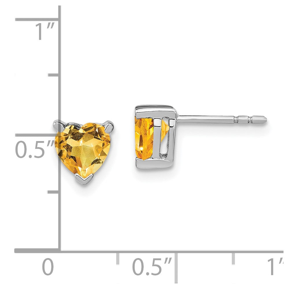 14k White Gold Heart Citrine Earrings