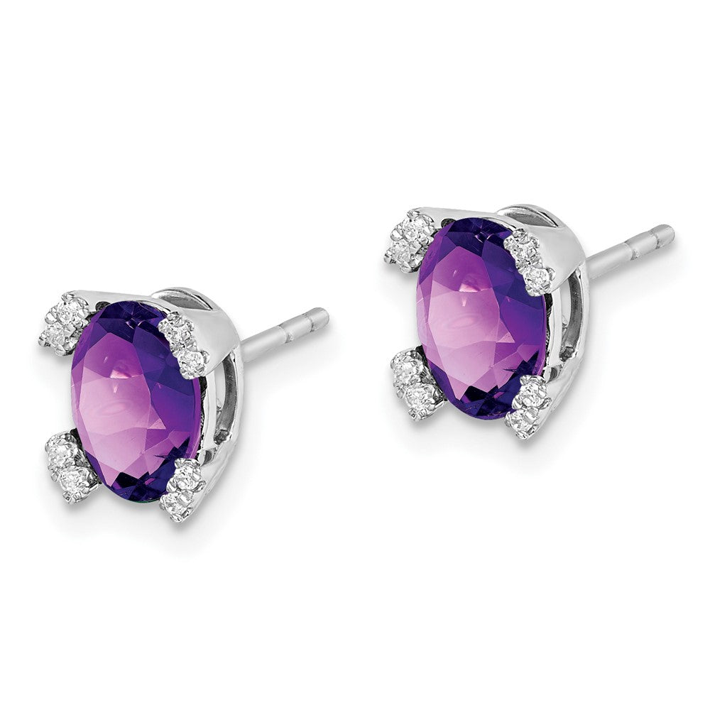 14k White Gold Oval Amethyst and Diamond Earrings