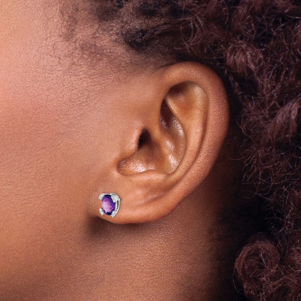14k White Gold Oval Amethyst and Diamond Earrings
