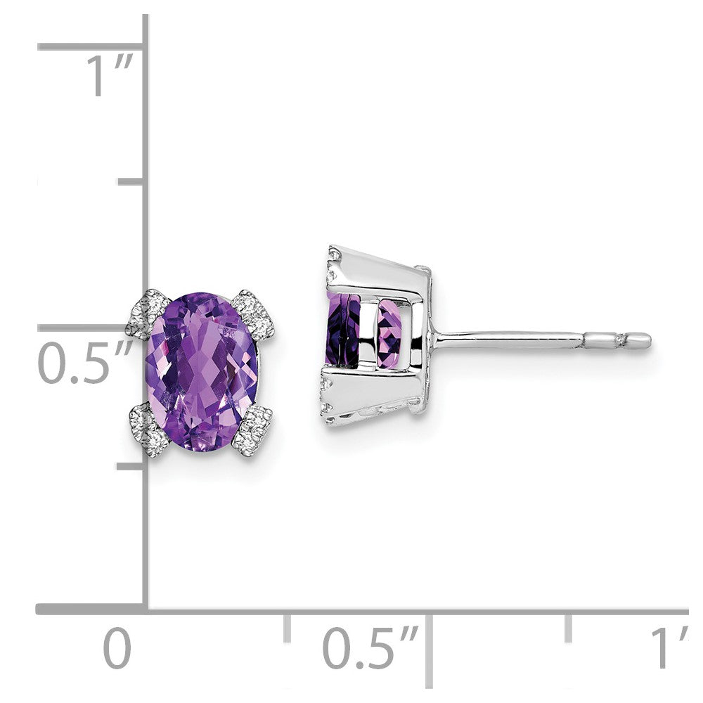 14k White Gold Oval Amethyst and Diamond Earrings
