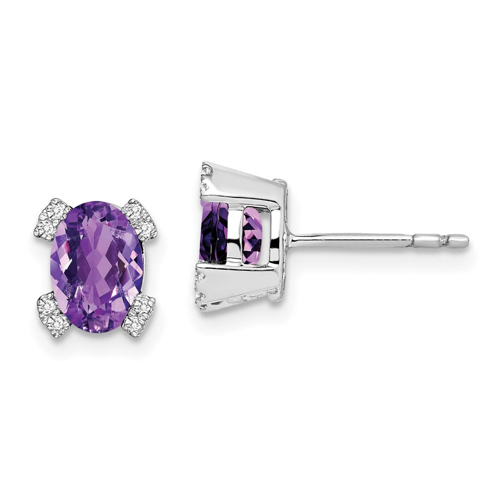 14k White Gold Oval Amethyst and Diamond Earrings