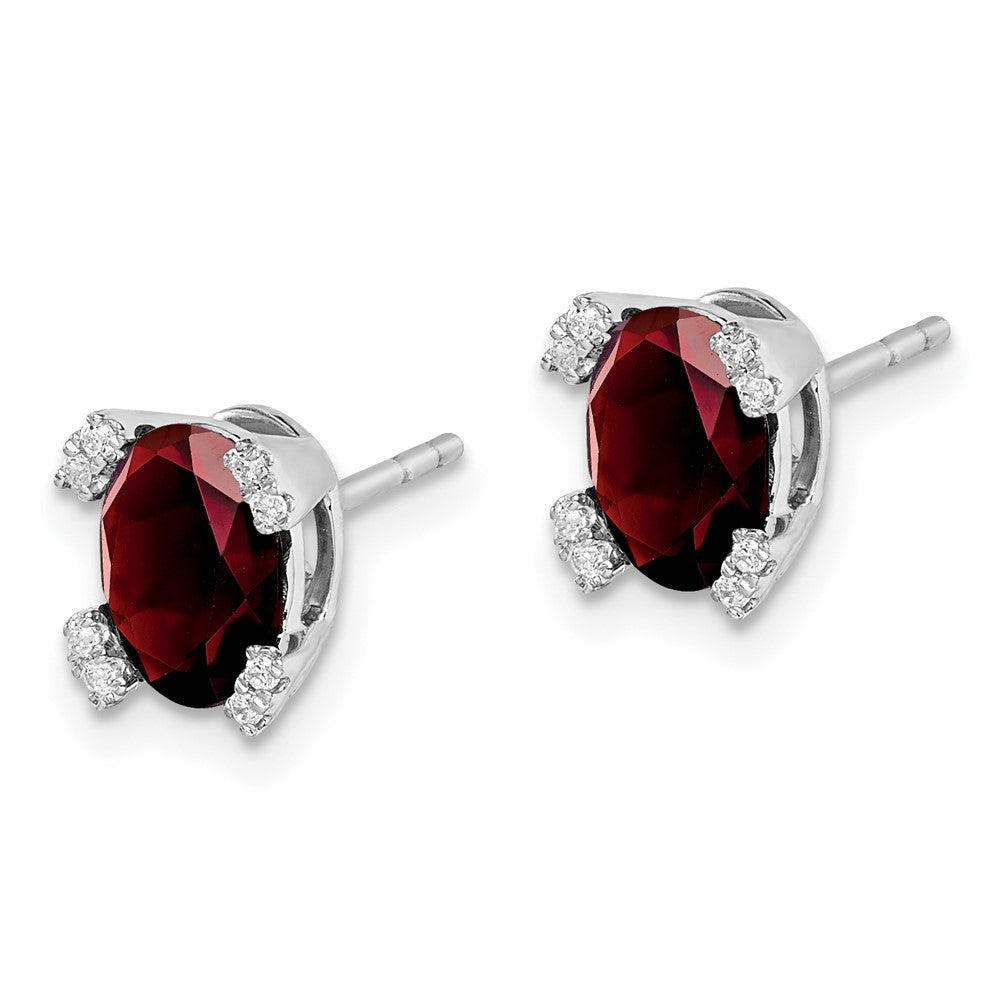 14k White Gold Oval Garnet and Diamond Earrings