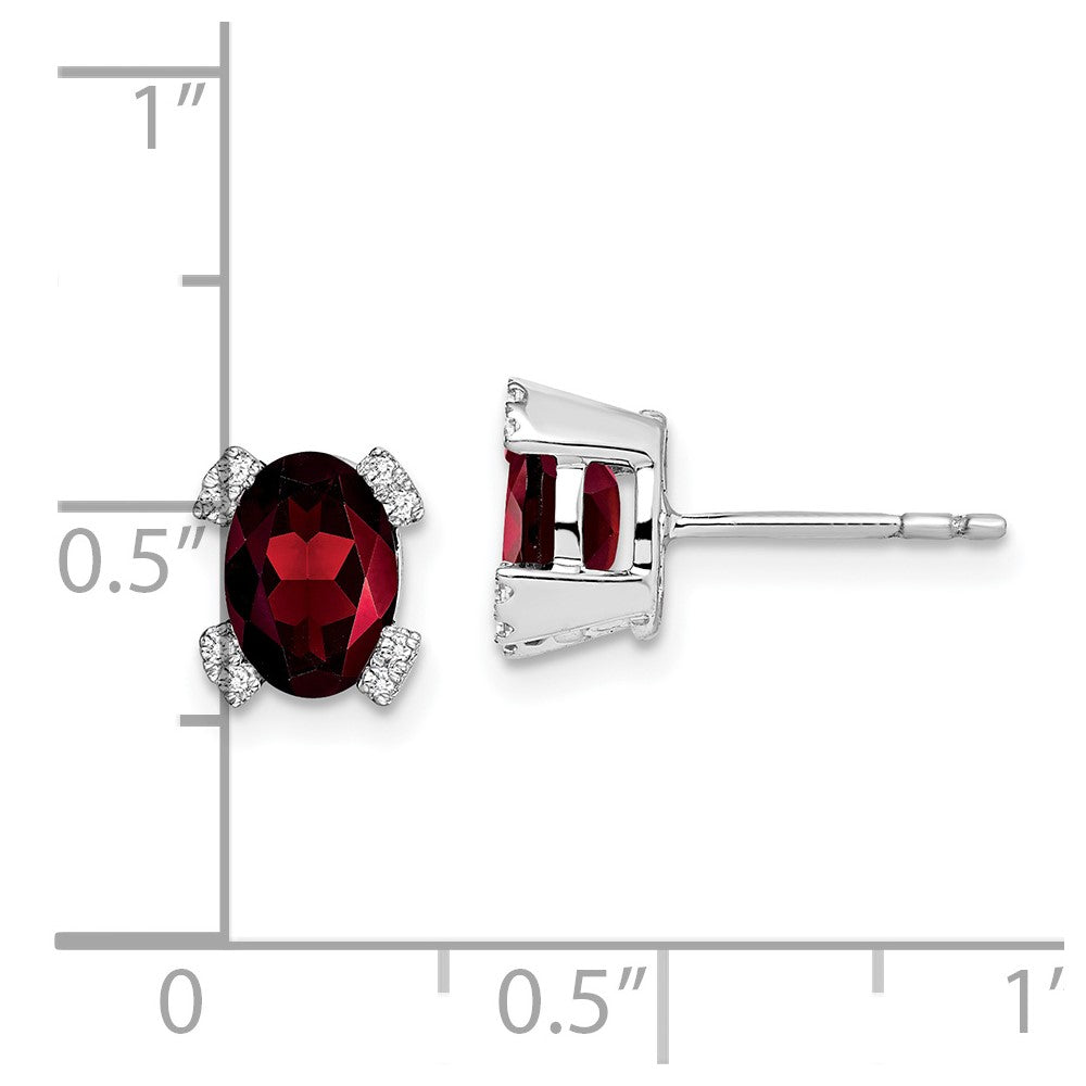 14k White Gold Oval Garnet and Diamond Earrings