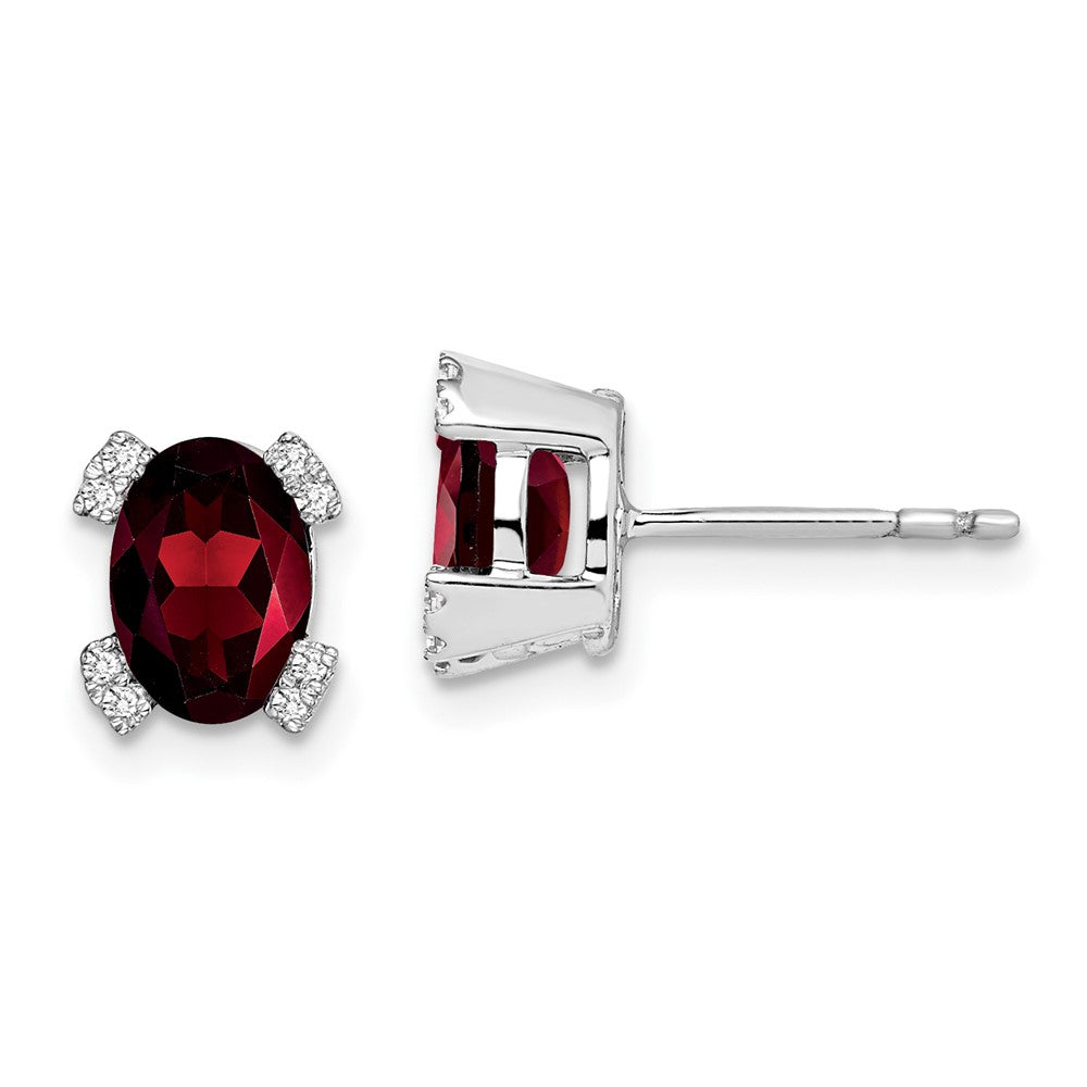 14k White Gold Oval Garnet and Diamond Earrings