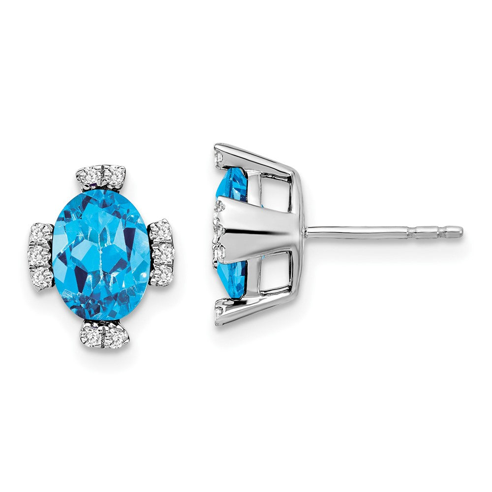14k White Gold Oval Blue Topaz and Diamond Earrings