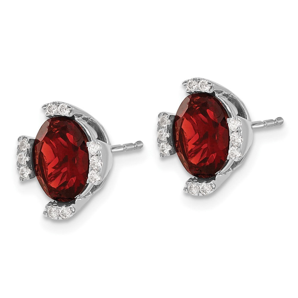 14k White Gold Oval Garnet and Diamond Earrings