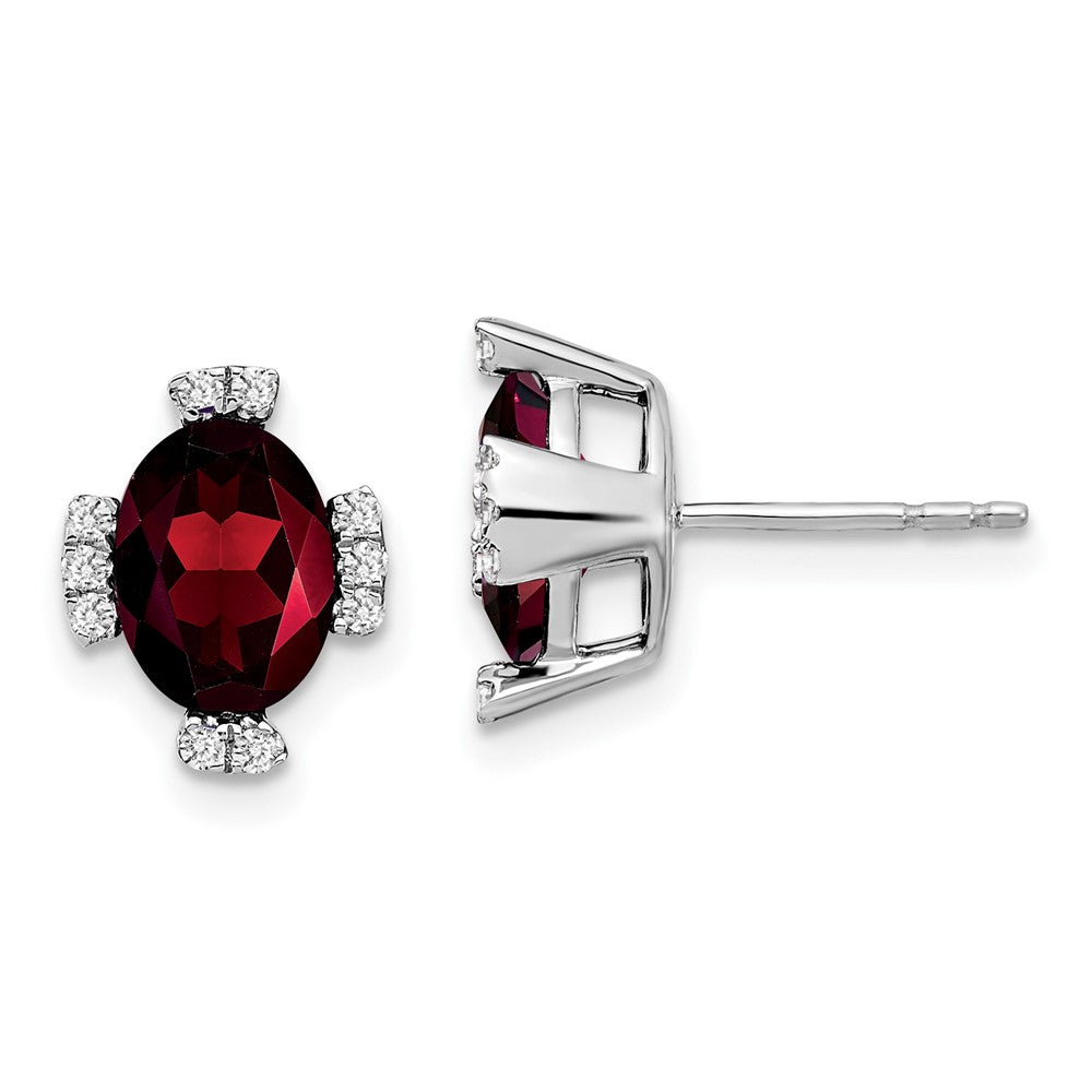 14k White Gold Oval Garnet and Diamond Earrings