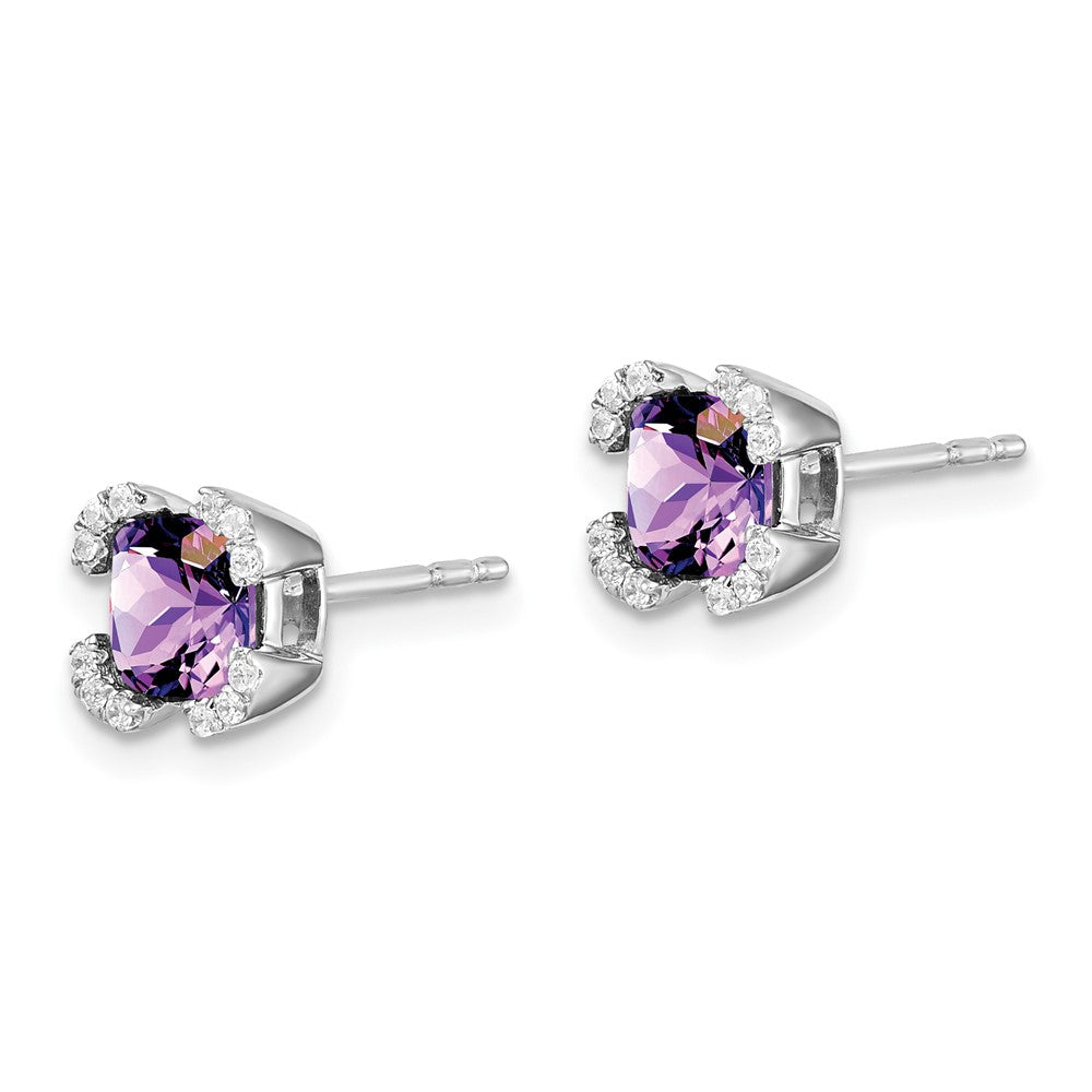 14k White Gold Cushion Amethyst and Diamond Earrings