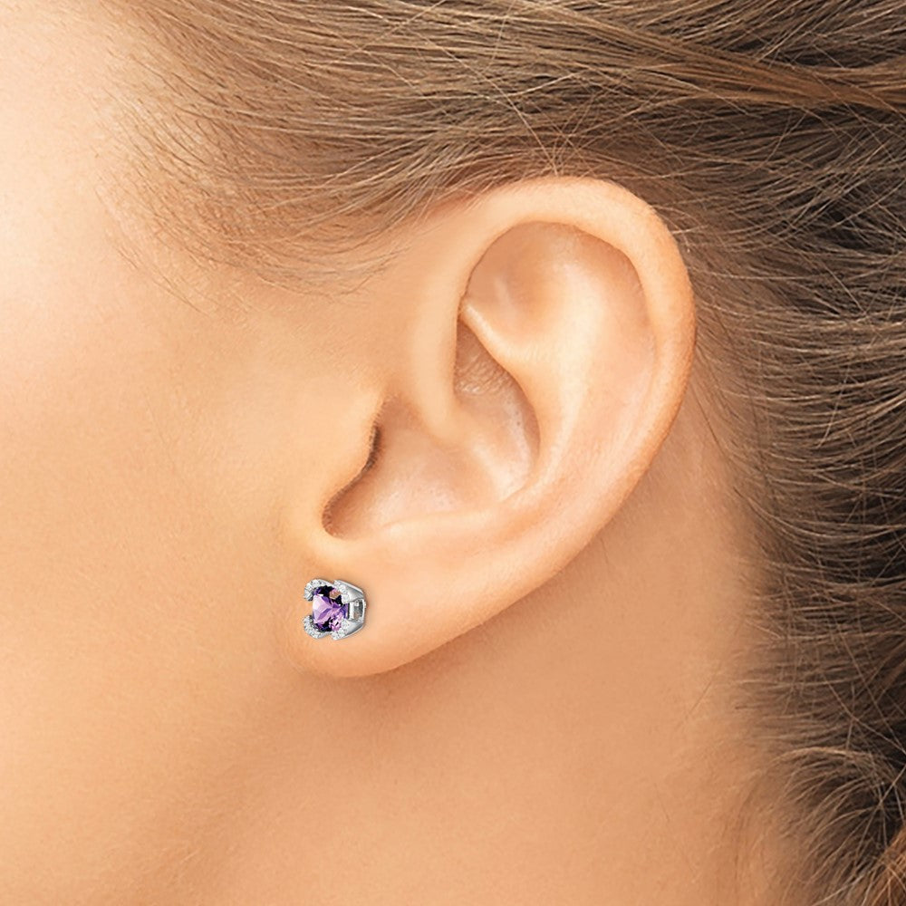 14k White Gold Cushion Amethyst and Diamond Earrings
