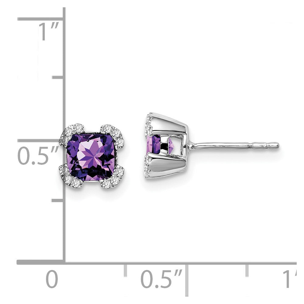 14k White Gold Cushion Amethyst and Diamond Earrings