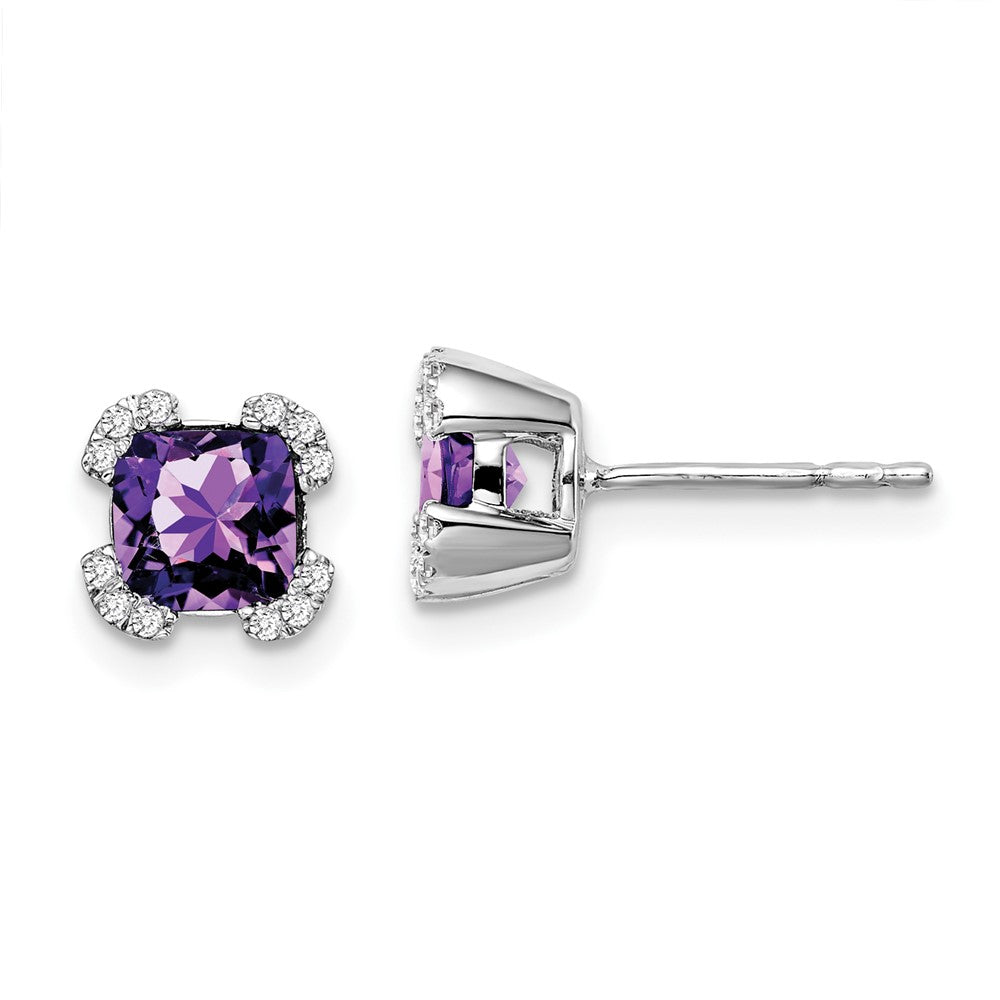 14k White Gold Cushion Amethyst and Diamond Earrings