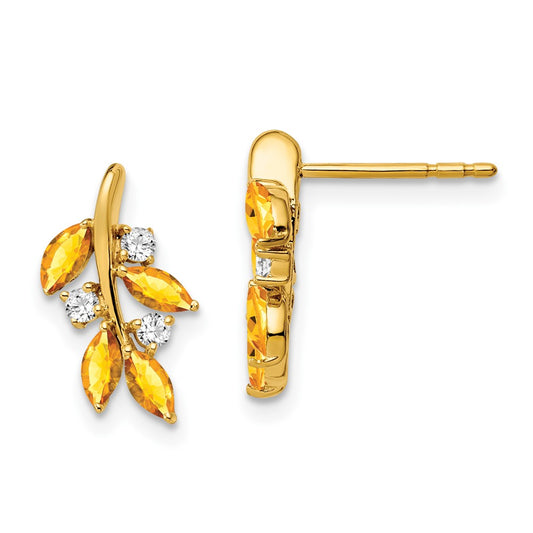 14k Citrine and Diamond Leaf Earrings