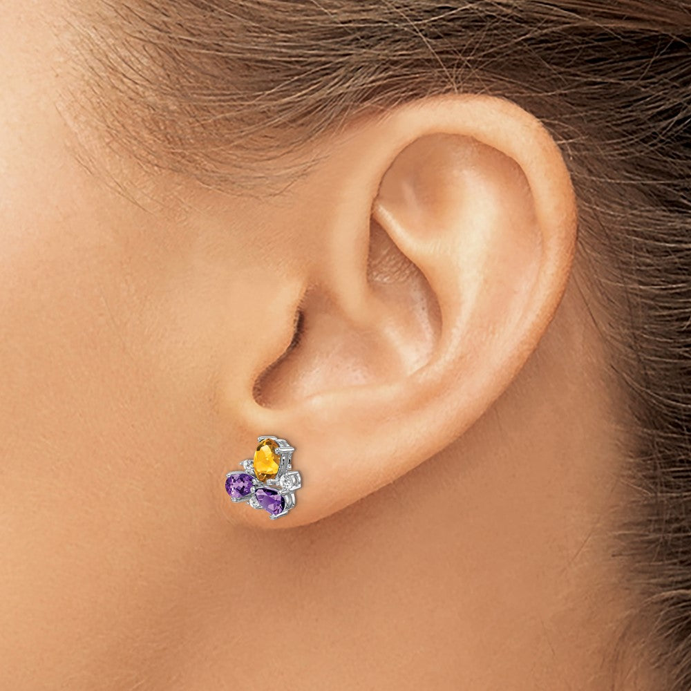 14k White Gold Amethyst/Citrine/Diamond Earrings