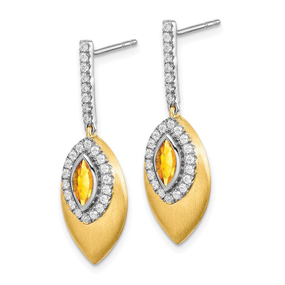 14k Two-tone Citrine and Diamond Dangle Earrings