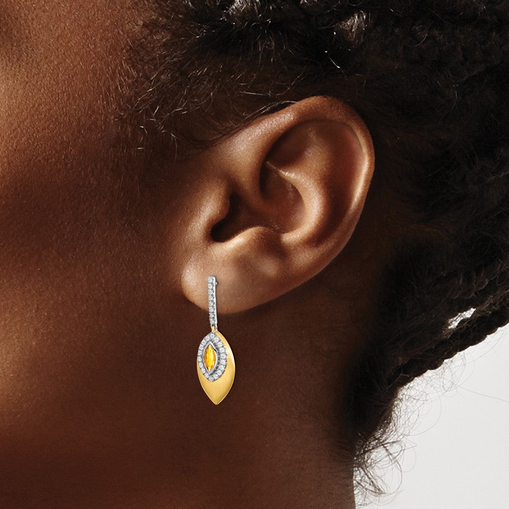 14k Two-tone Citrine and Diamond Dangle Earrings