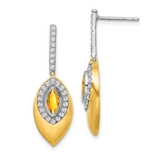 14k Two-tone Citrine and Diamond Dangle Earrings