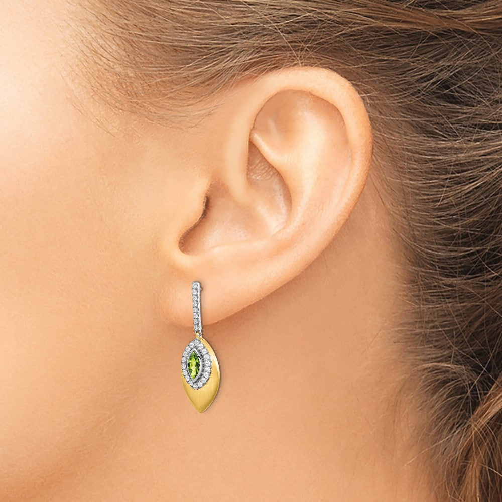 14k Two-tone Peridot and Diamond Dangle Earrings