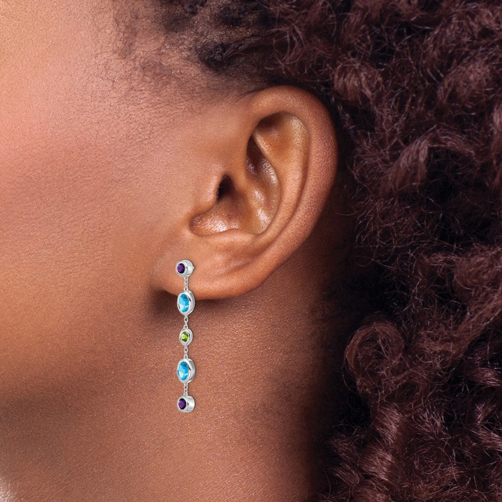 14k White Gold Amethyst/Blue Topaz/Peridot Dangle Earrings