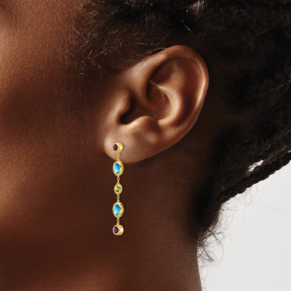 14k Amethyst/Blue Topaz/Peridot Dangle Earrings