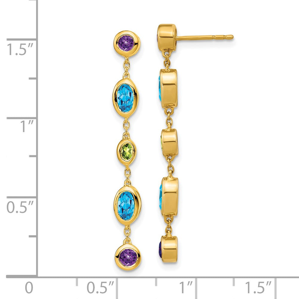 14k Amethyst/Blue Topaz/Peridot Dangle Earrings