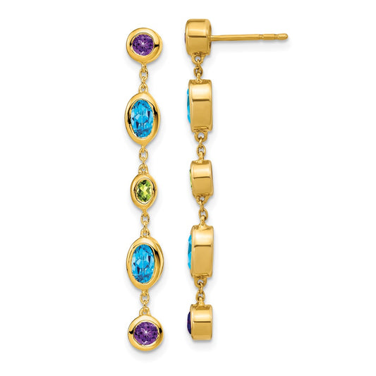 14k Amethyst/Blue Topaz/Peridot Dangle Earrings