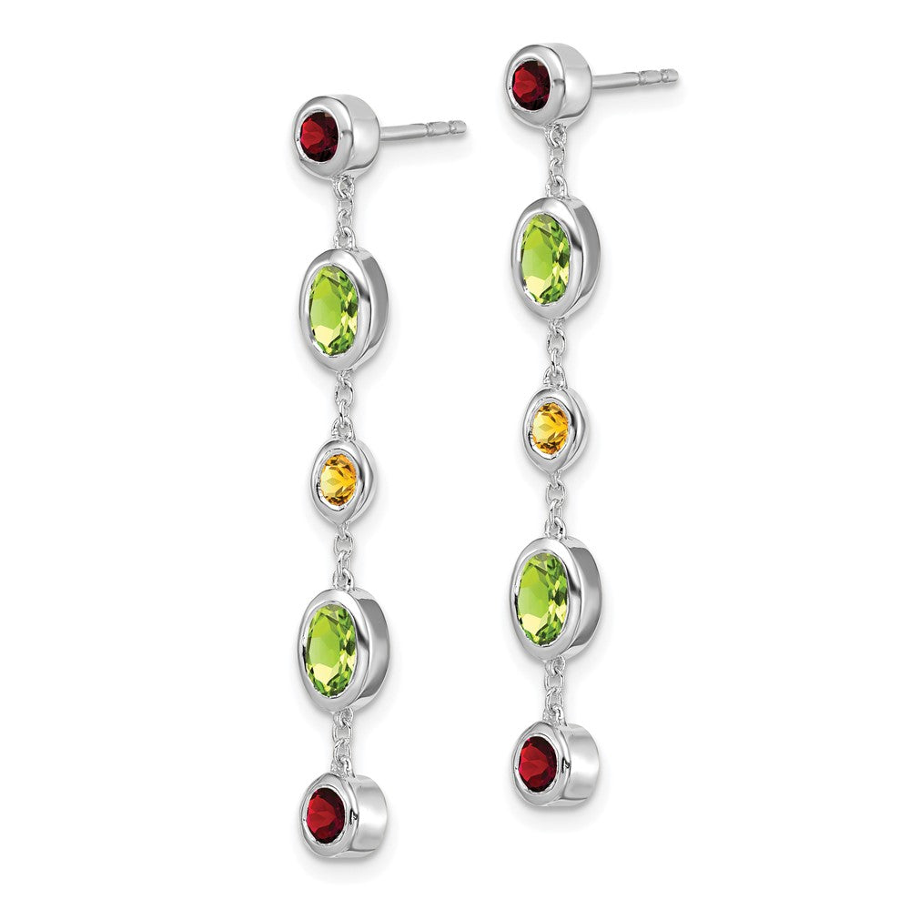 14k White Gold Garnet/Peridot/Citrine Dangle Earrings