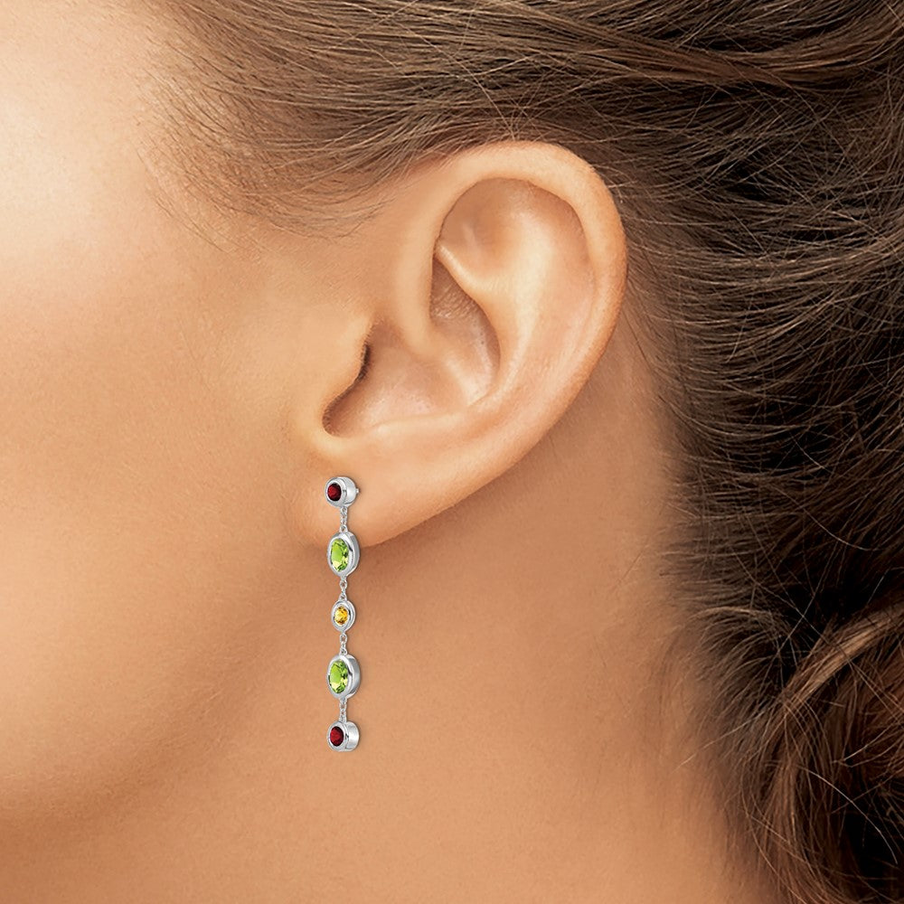 14k White Gold Garnet/Peridot/Citrine Dangle Earrings