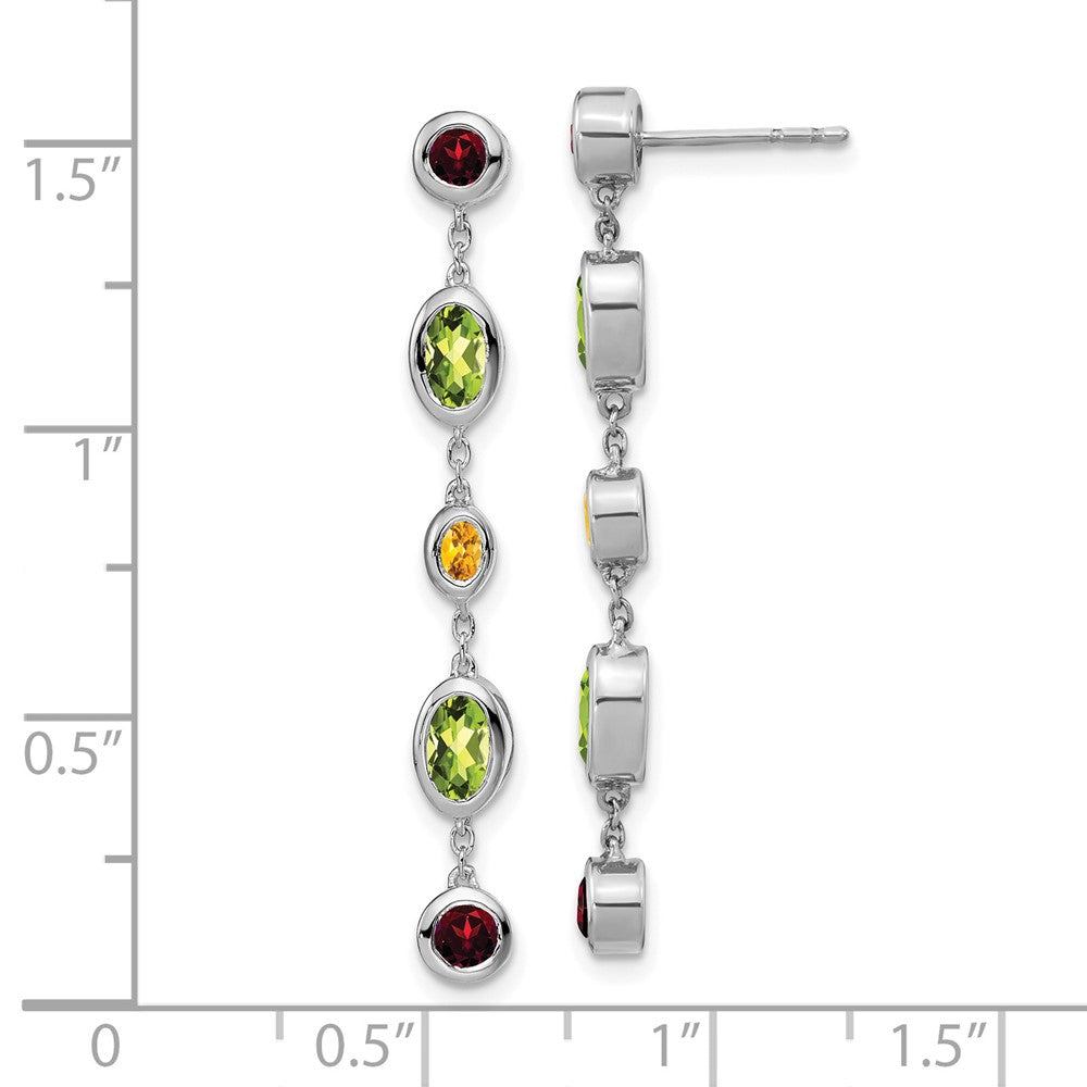 14k White Gold Garnet/Peridot/Citrine Dangle Earrings
