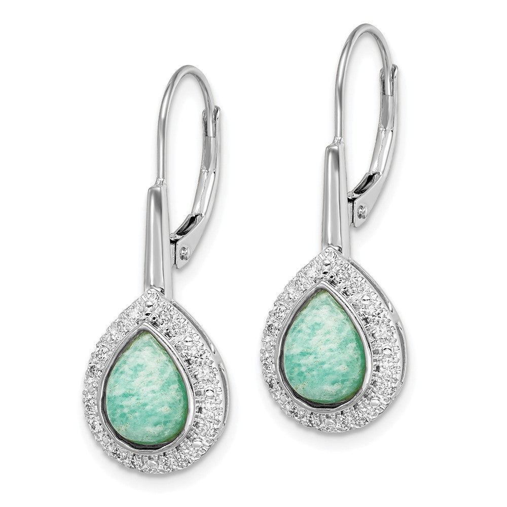 14k White Gold Pear Amazonite and Diamond Leverback Earrings