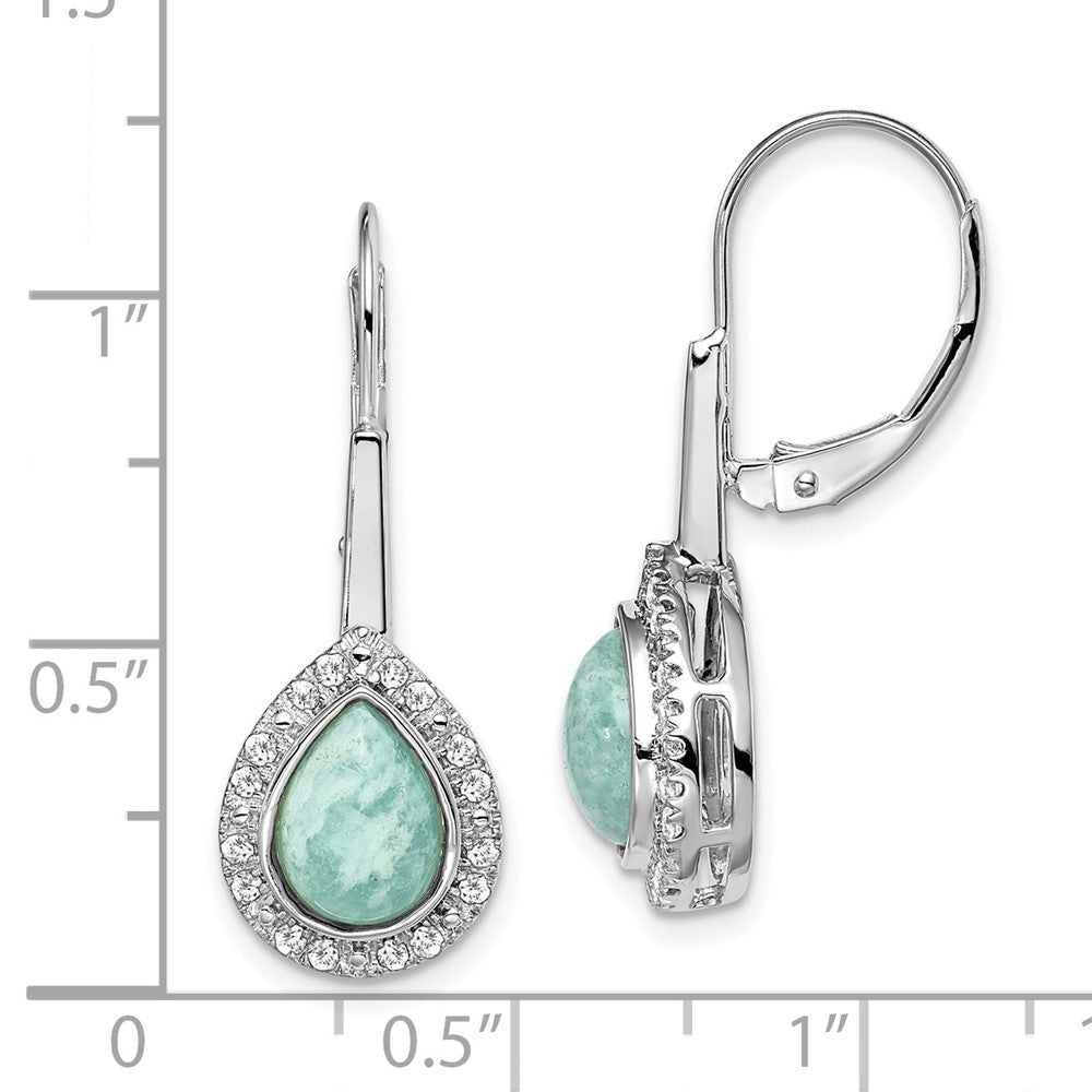 14k White Gold Pear Amazonite and Diamond Leverback Earrings