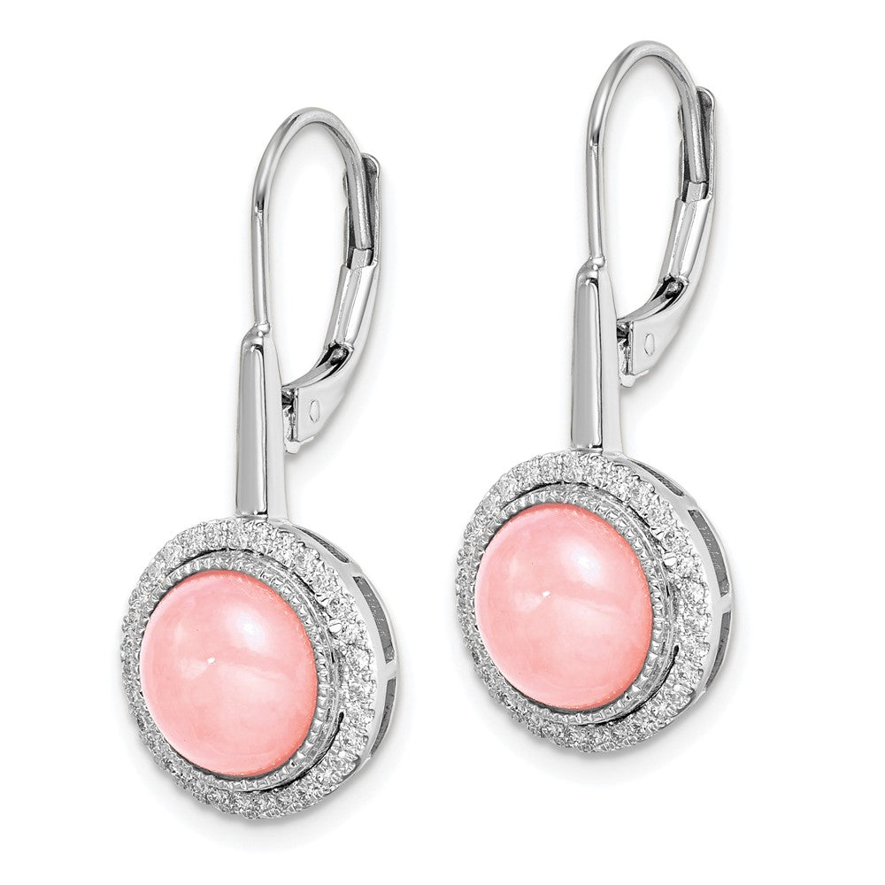 14k White Gold Rose Quartz and Diamond Leverback Earrings
