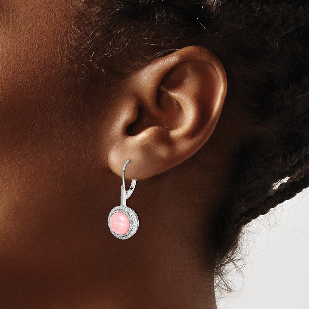 14k White Gold Rose Quartz and Diamond Leverback Earrings
