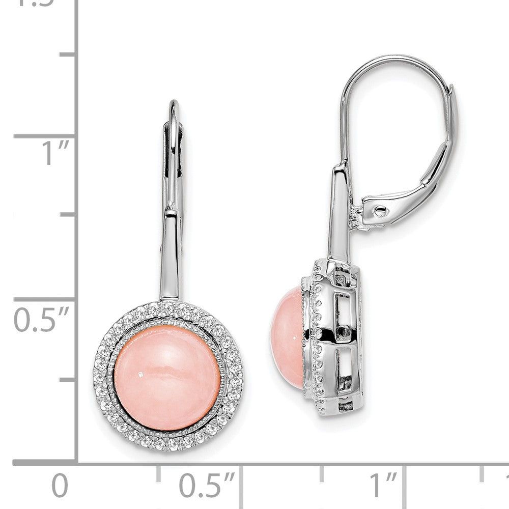 14k White Gold Rose Quartz and Diamond Leverback Earrings