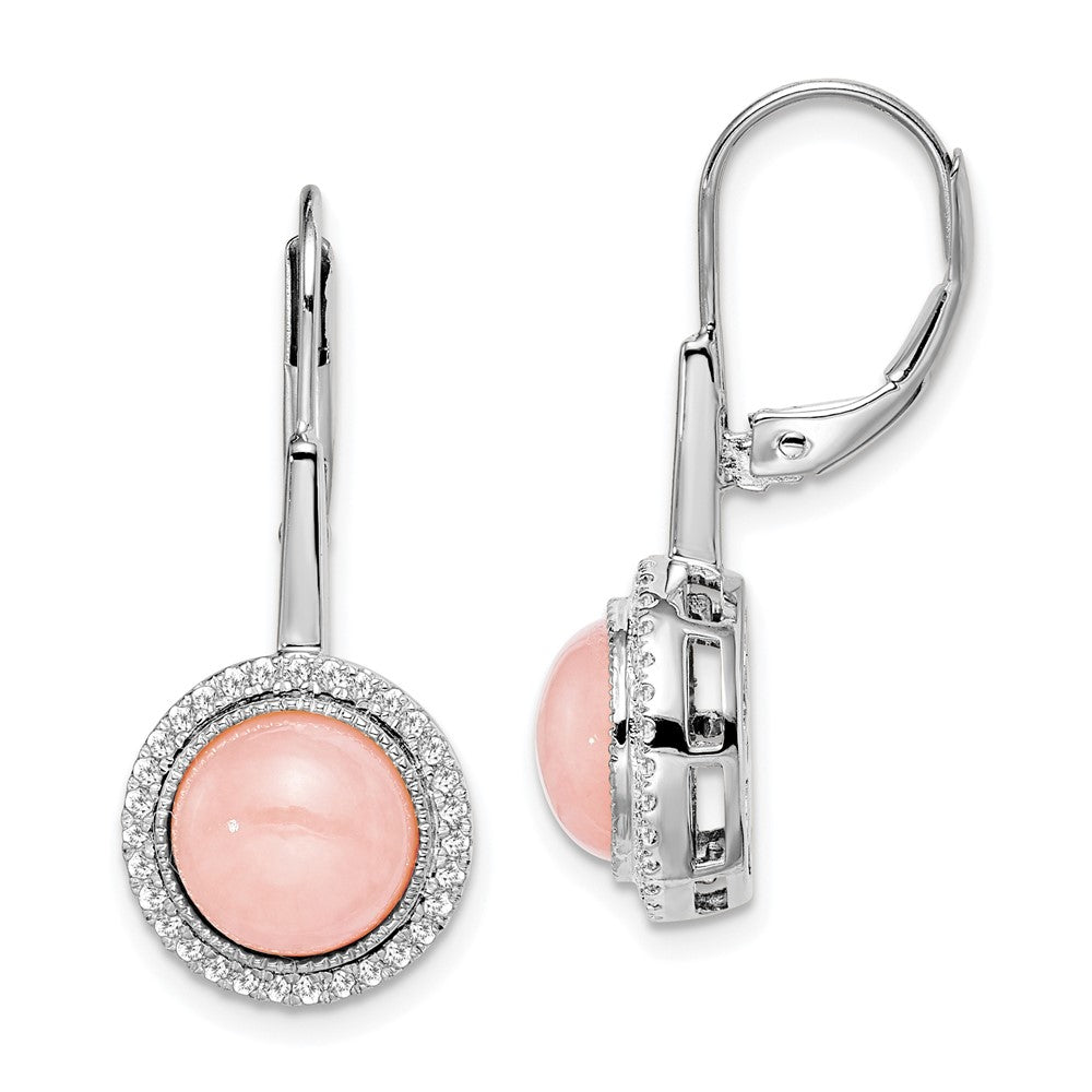 14k White Gold Rose Quartz and Diamond Leverback Earrings