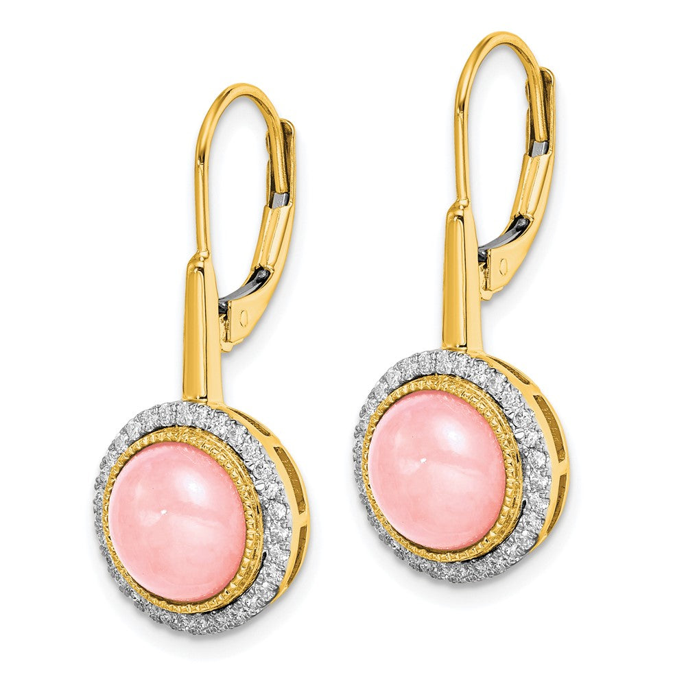 14k Rose Quartz and Diamond Leverback Earrings