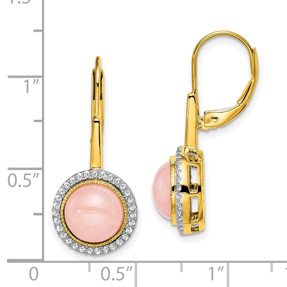 14k Rose Quartz and Diamond Leverback Earrings