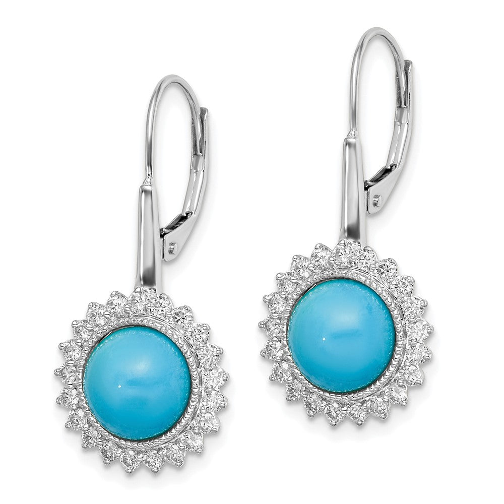 14k White Gold Turquoise and Diamond Leverback Earrings