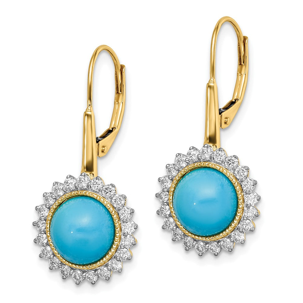 14k Turquoise and Diamond Leverback Earrings