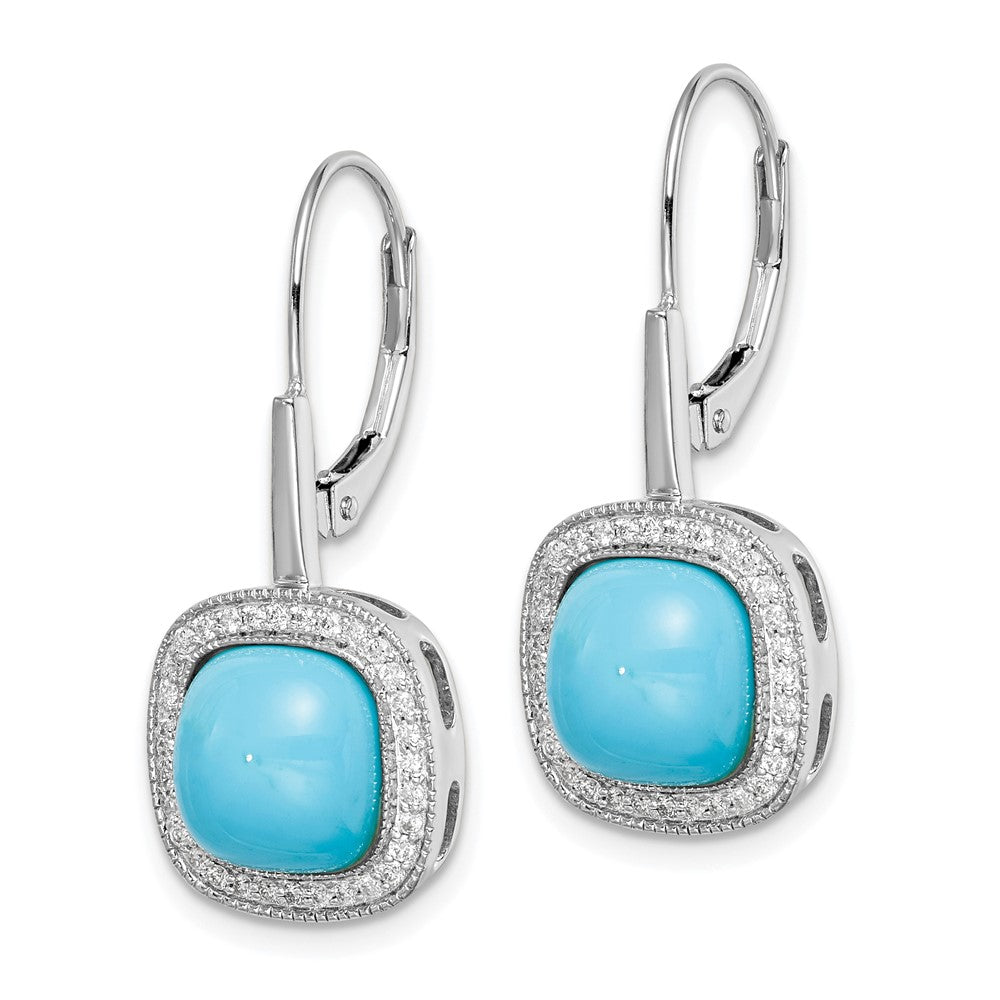 14k White Gold Turquoise and Diamond Leverback Earrings