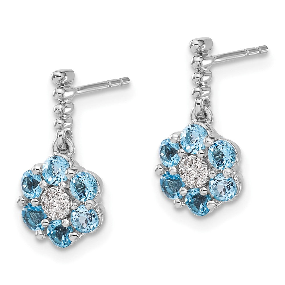14k White Gold Blue Topaz and Diamond Earrings