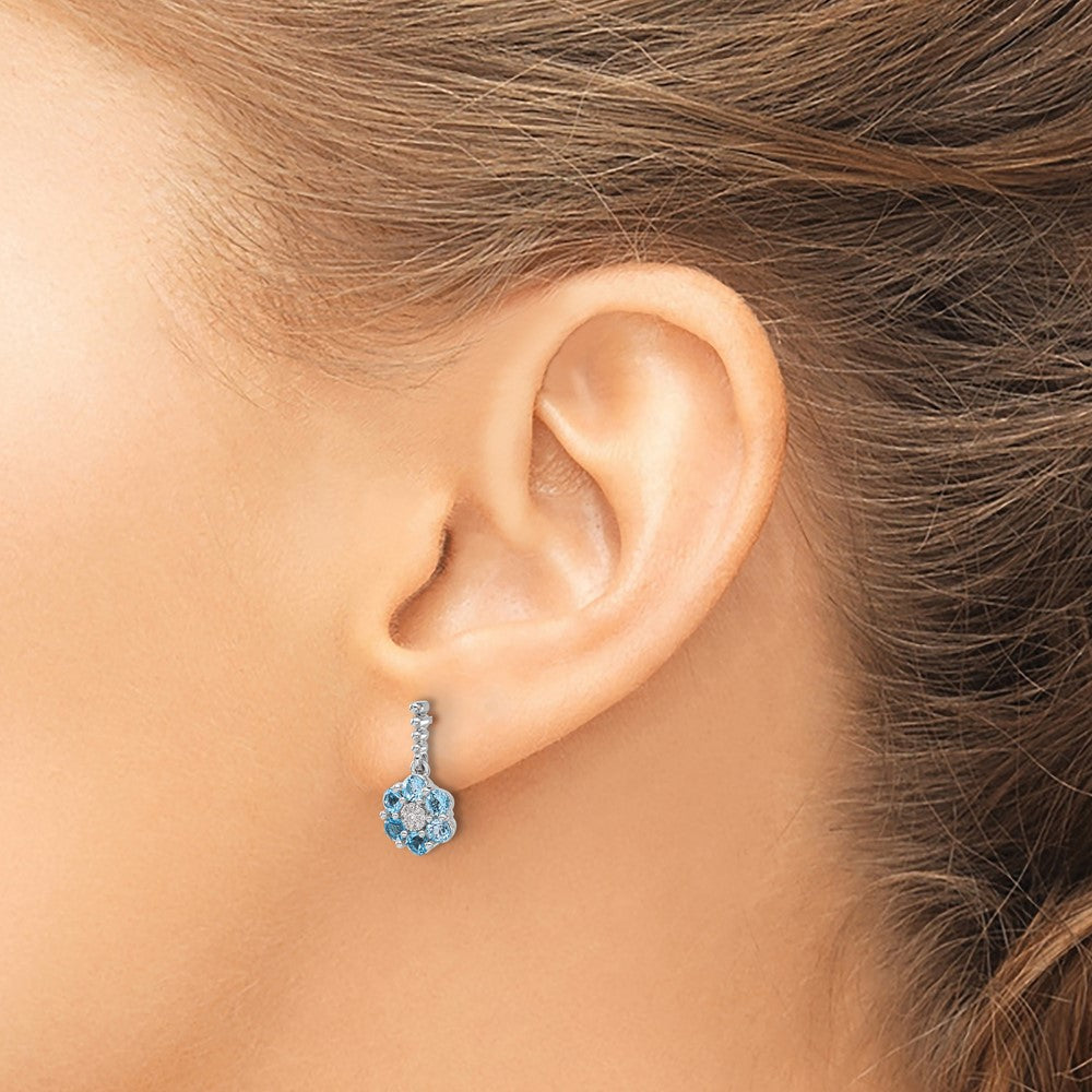 14k White Gold Blue Topaz and Diamond Earrings
